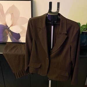 K.C. Spencer Brown Pinstripe Skirt Suit Set